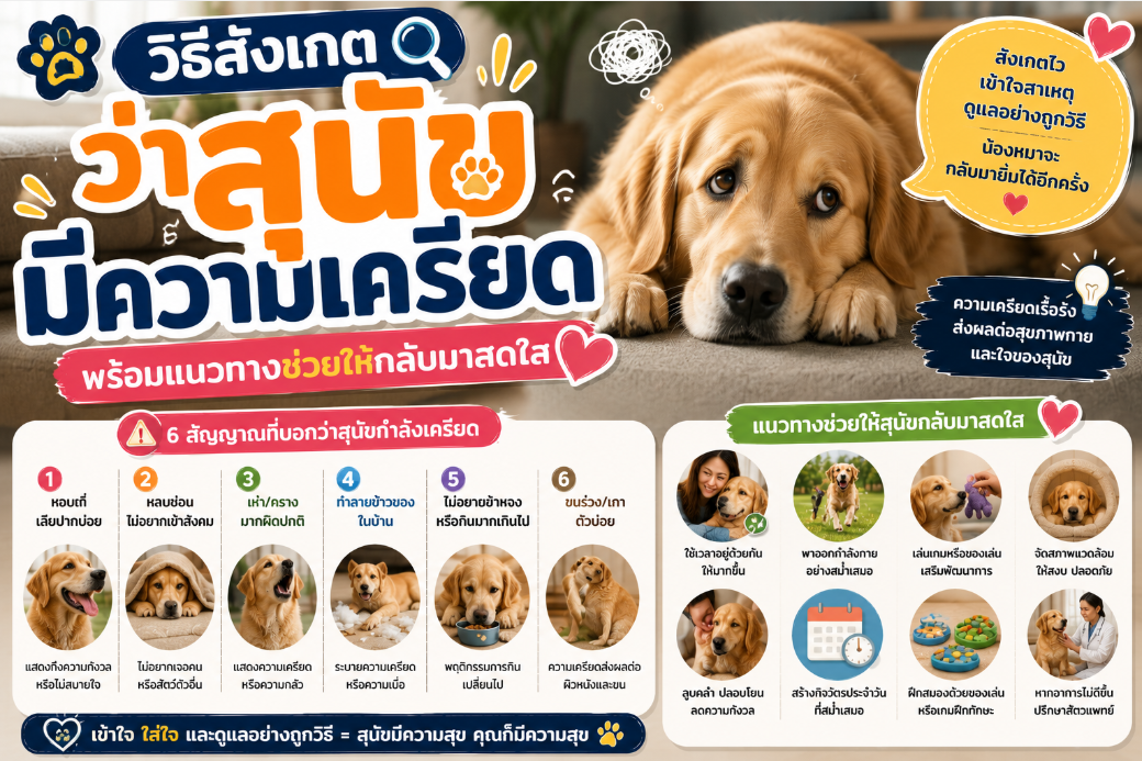 วิธีสังเกตว่าสุนัขมีความเครียด พร้อมแนวทางช่วยให้กลับมาสดใส