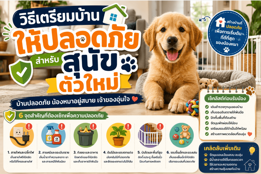 วิธีเตรียมบ้านให้ปลอดภัยสำหรับสุนัขตัวใหม่
