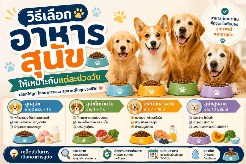 วิธีเลือกอาหารสุนัขให้เหมาะกับแต่ละช่วงวัย