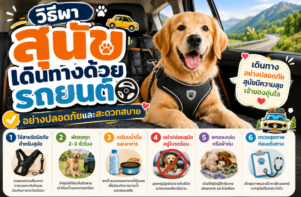 วิธีพาสุนัขเดินทางด้วยรถยนต์อย่างปลอดภัยและสะดวกสบาย
